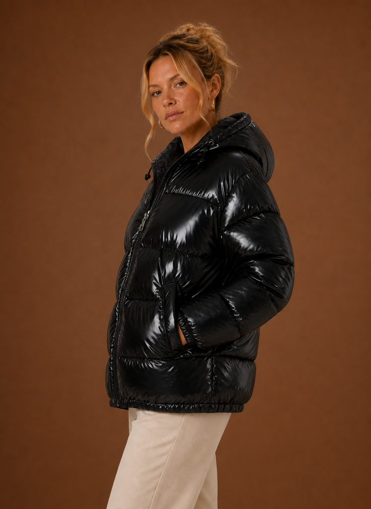 Chaqueta Acolchada Mujer Oversize Negra Cálida