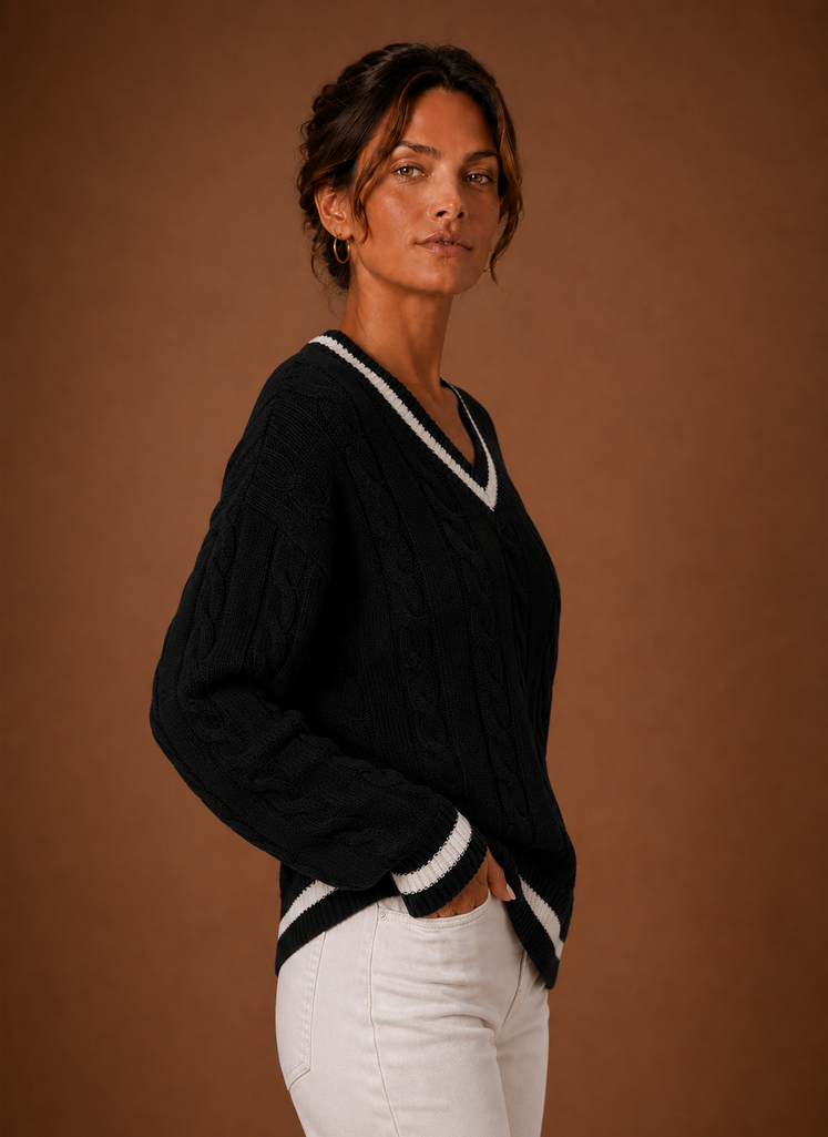 Jersey Mujer Cuello V Trenzado