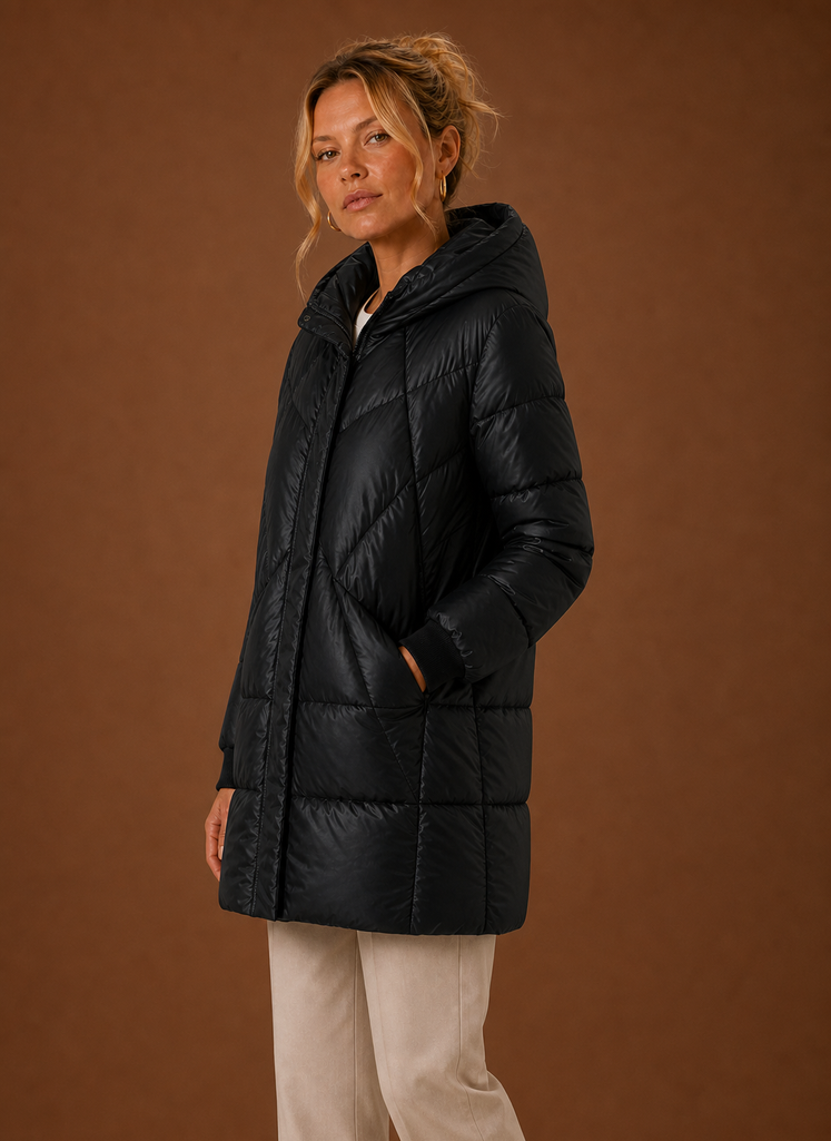 Plumífero Largo Mujer Capucha Invierno Cálido