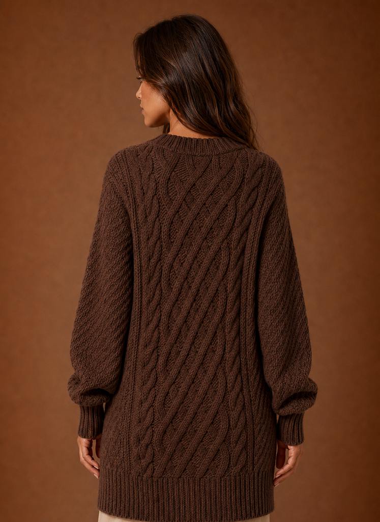 Jersey Vestido Mujer Cuello Redondo Trenzado