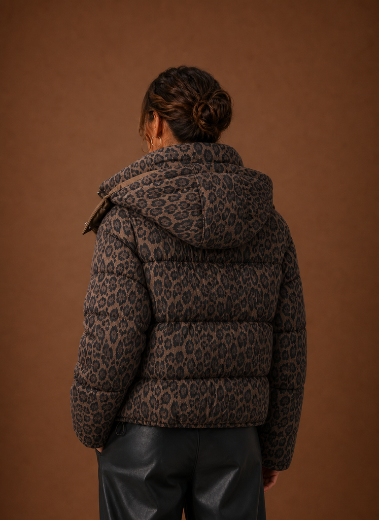 Plumífero Mujer Estampado de Leopardo Elegante