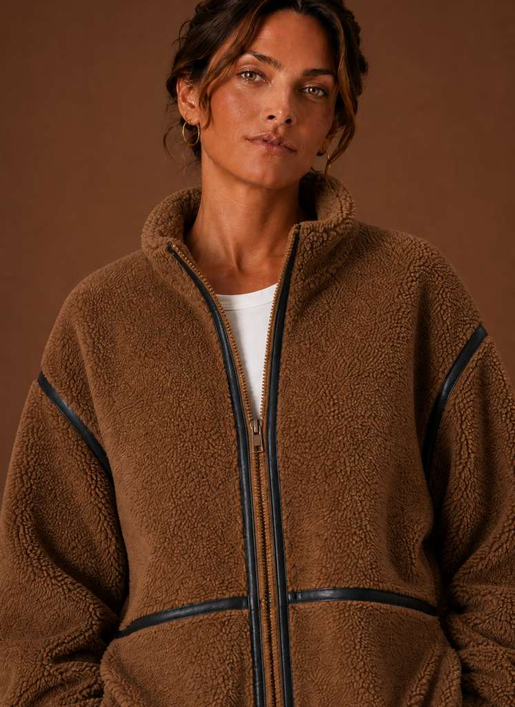 Chaqueta Borreguito Mujer Cremallera Cuello Alto