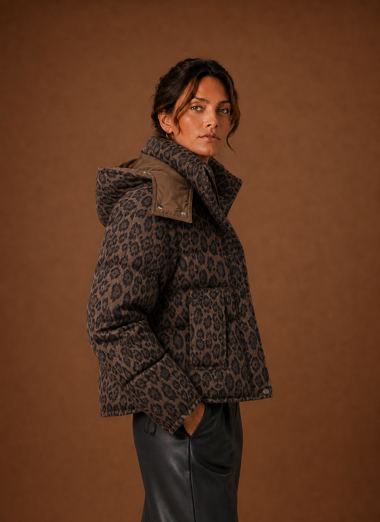 Plumífero Mujer Estampado de Leopardo Elegante