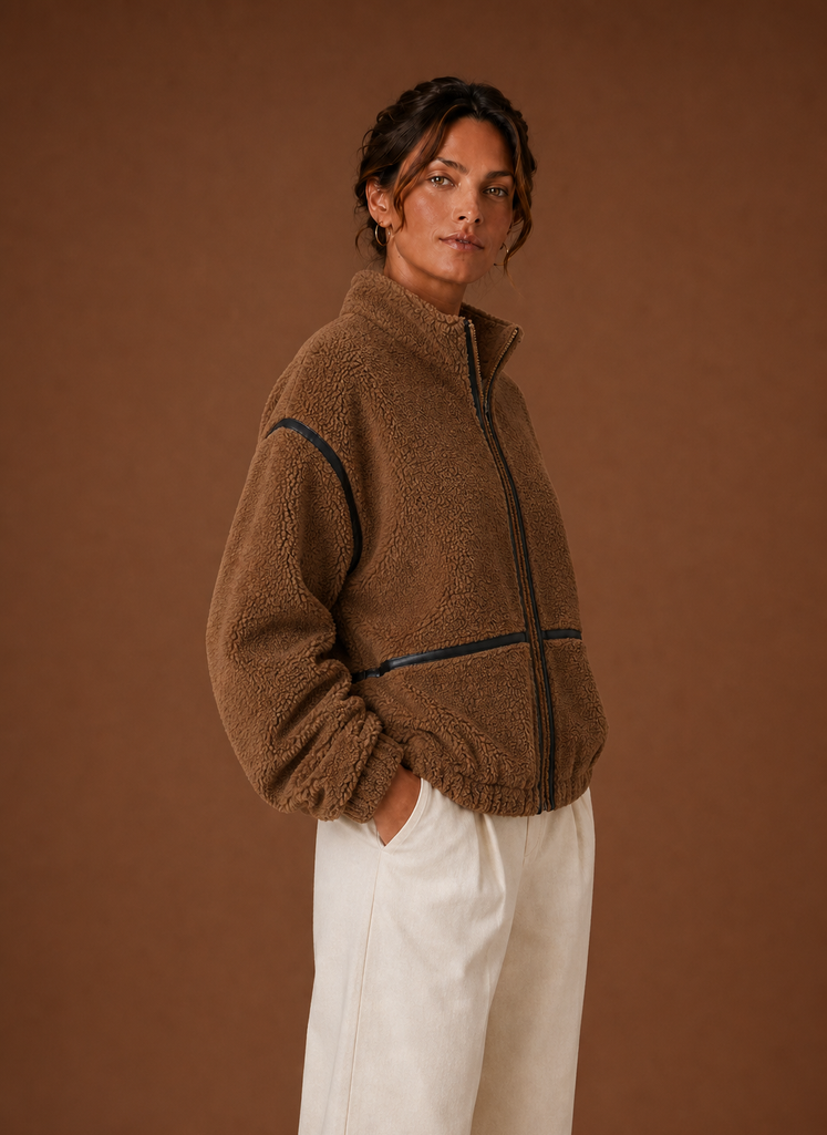 Chaqueta Borreguito Mujer Cremallera Cuello Alto