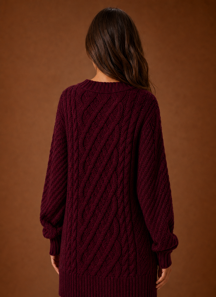 Jersey Vestido Mujer Cuello Redondo Trenzado