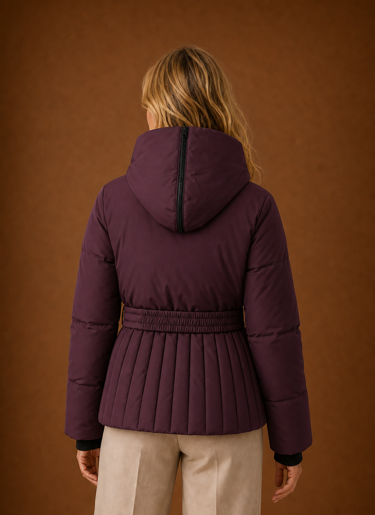 Chaqueta Acolchada Mujer Cinturón Pliegues Elegante