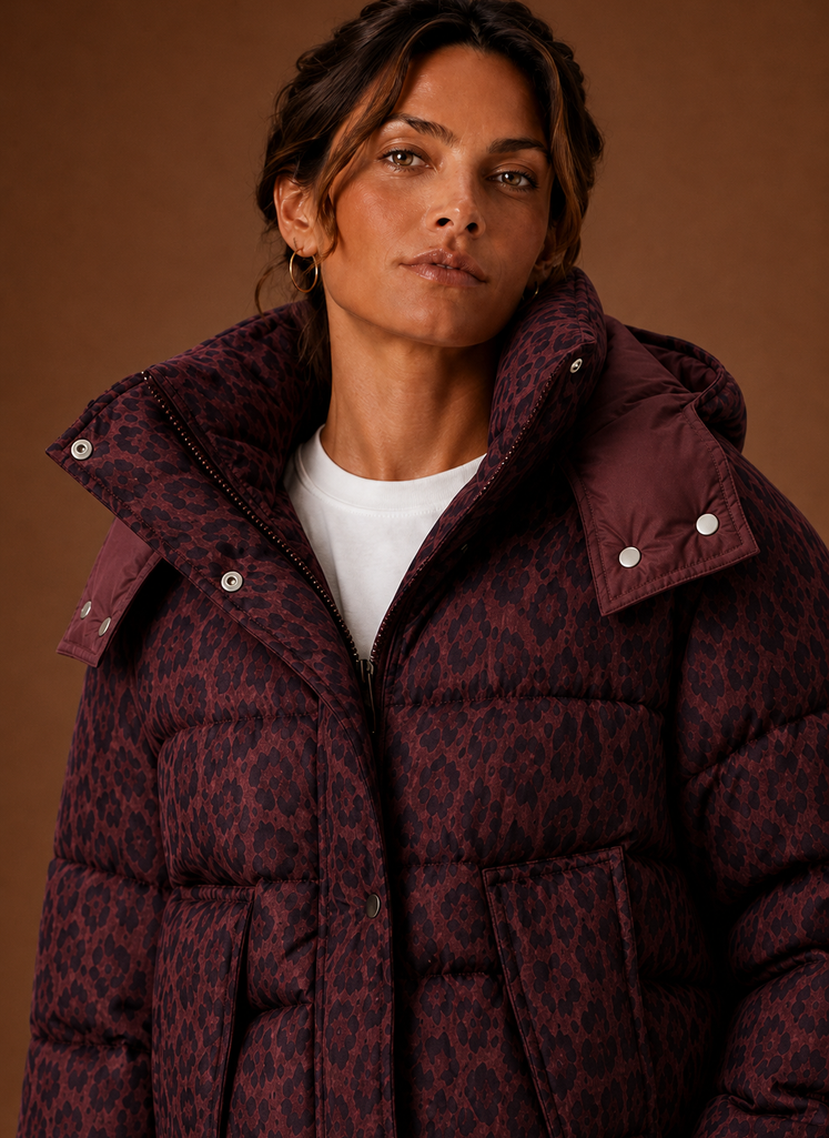 Plumífero Mujer Estampado de Leopardo Elegante