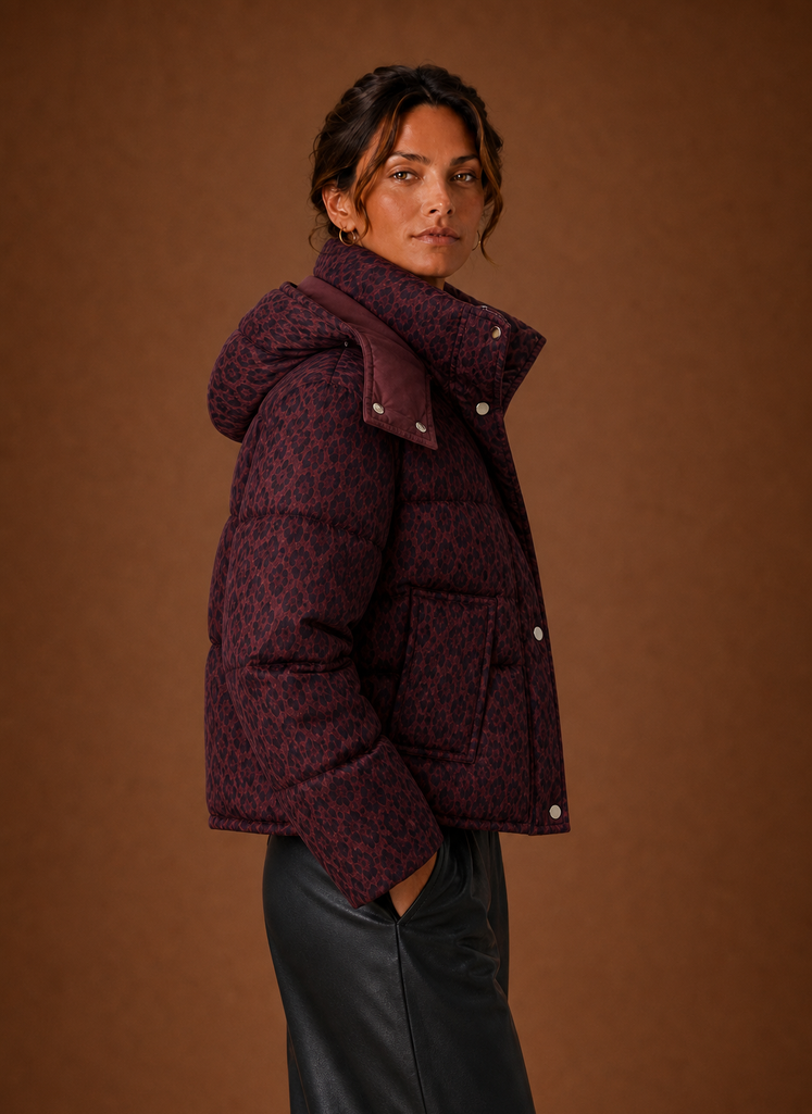 Plumífero Mujer Estampado de Leopardo Elegante
