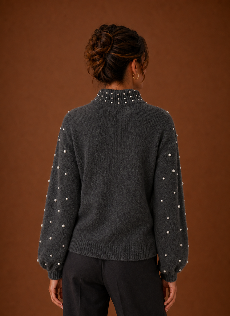 Jersey Mujer Perlas Decorativas Elegante