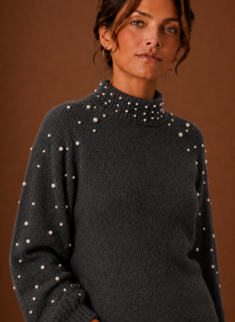 Jersey Mujer Perlas Decorativas Elegante
