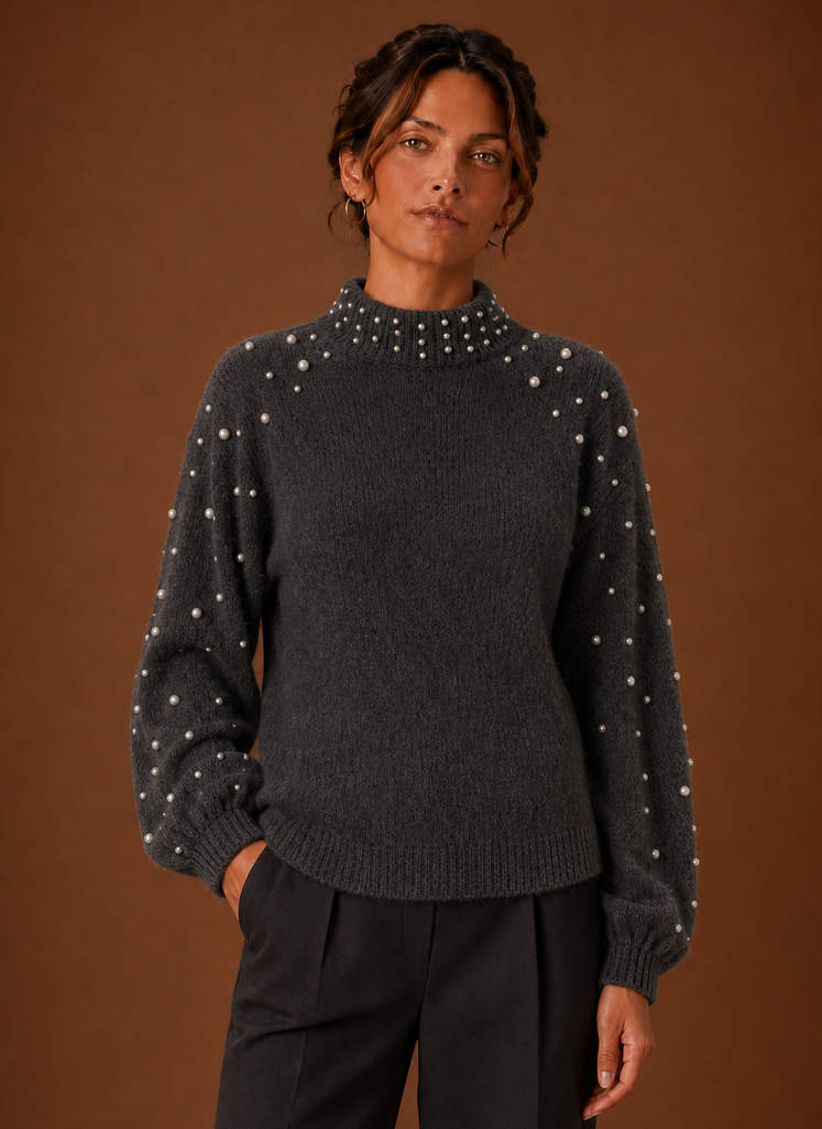 Jersey Mujer Perlas Decorativas Elegante