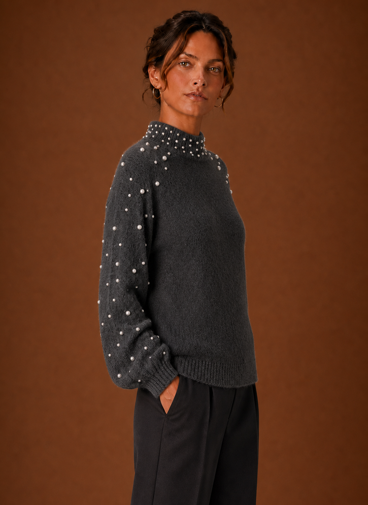 Jersey Mujer Perlas Decorativas Elegante