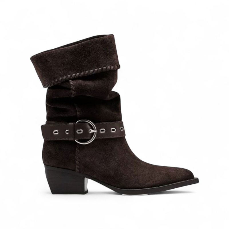 Botas Media Caña Mujer de Ante con Hebilla