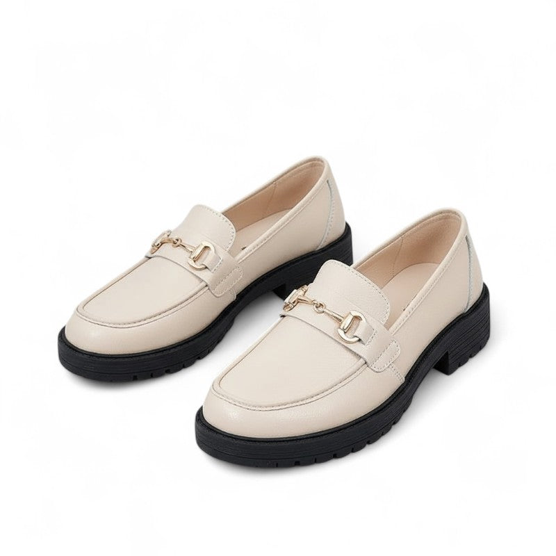 Mocasines Mujer con Bocado Dorado, Suela Gruesa y Empeine Acolchado
