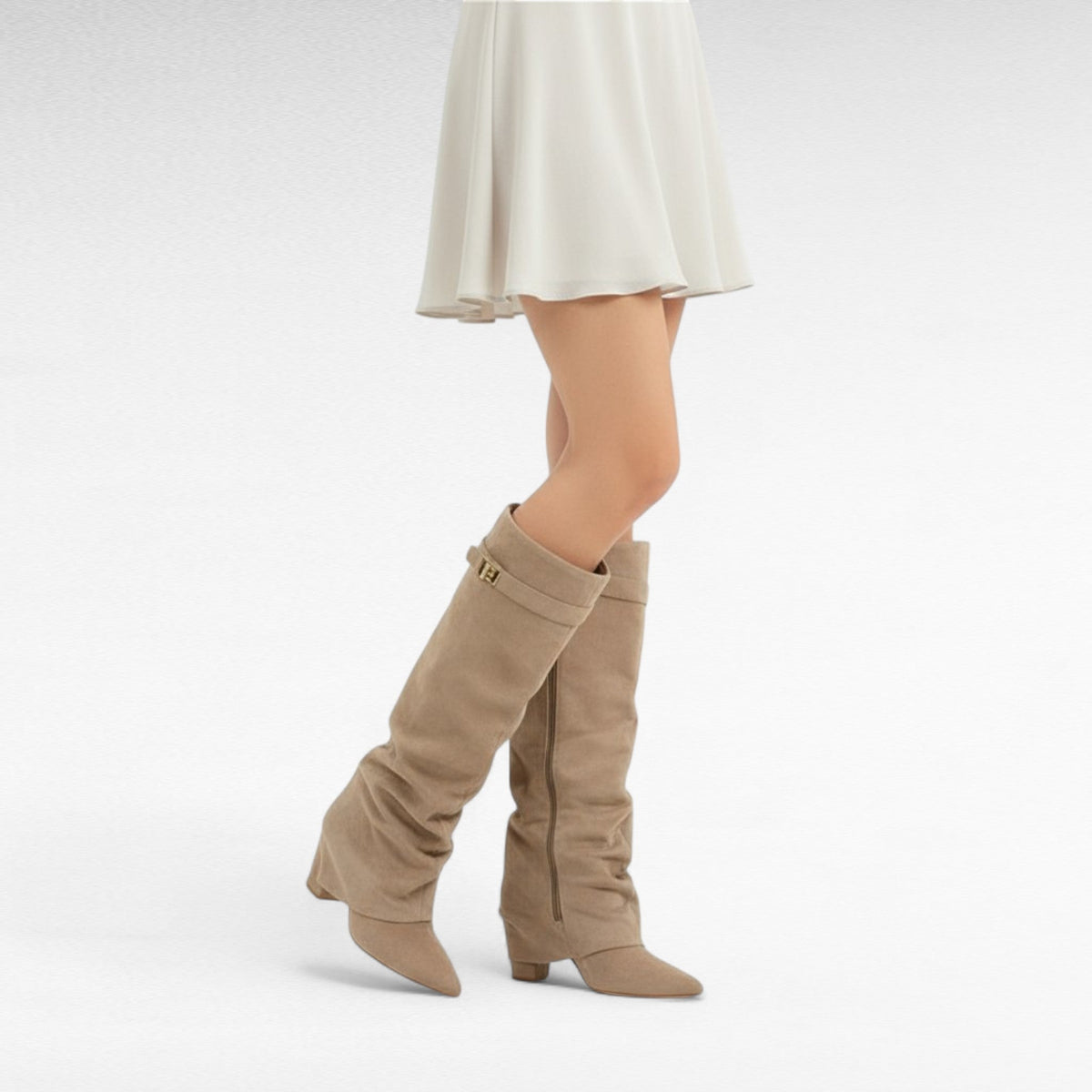 Botas Slouch Mujer de Ante Plisado Tacón Bajo