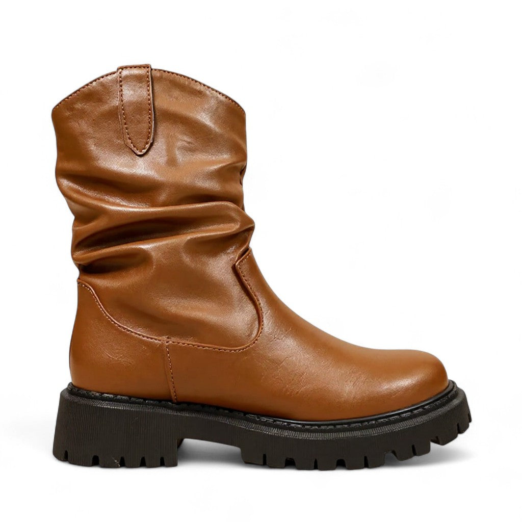 Botines Slouch Mujer Marrón Caramelo con Suela Gruesa