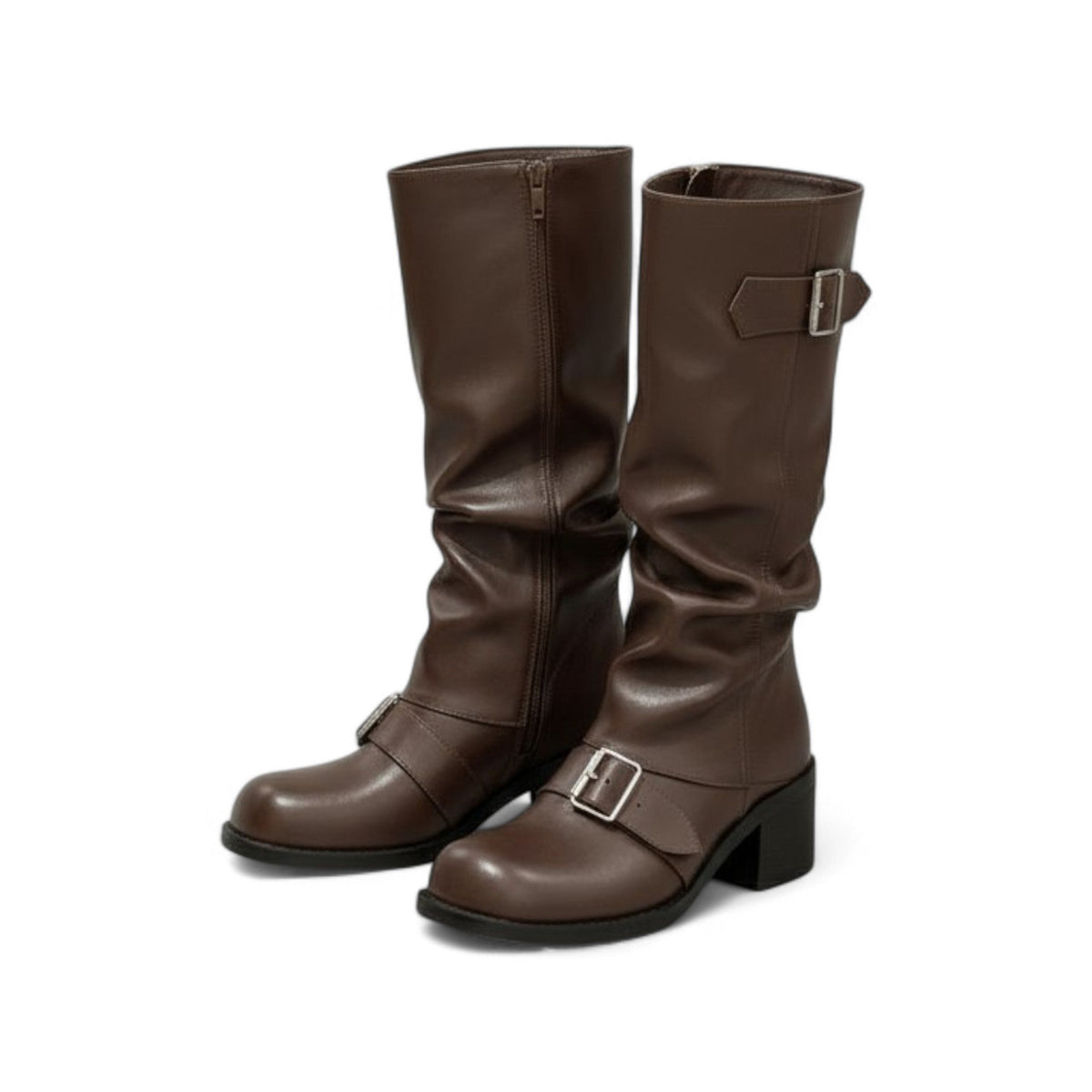 Botas Slouch Mujer con Hebillas Laterales de Piel