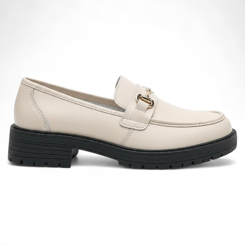 Mocasines Mujer con Bocado Dorado, Suela Gruesa y Empeine Acolchado