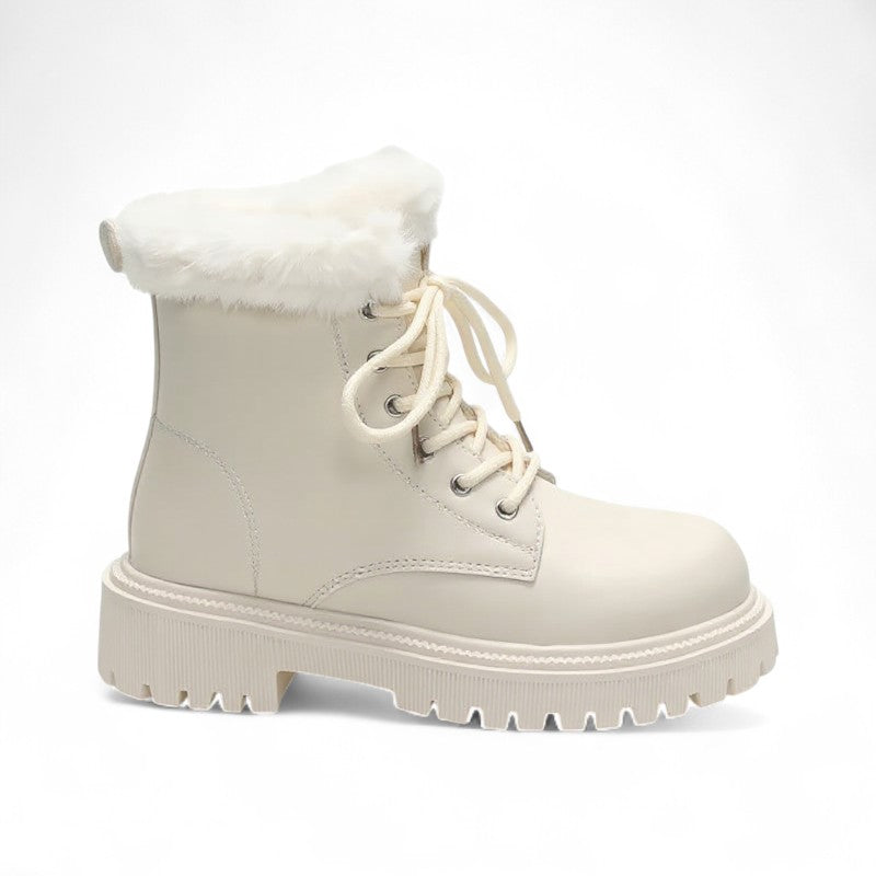 Botines con Cordones Mujer con Cuello de Pelo y Suela Gruesa