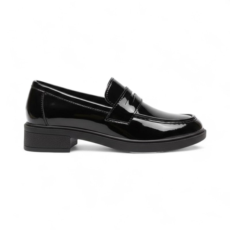 Mocasines de Charol Mujer Negros Planos de Acabado Brillante