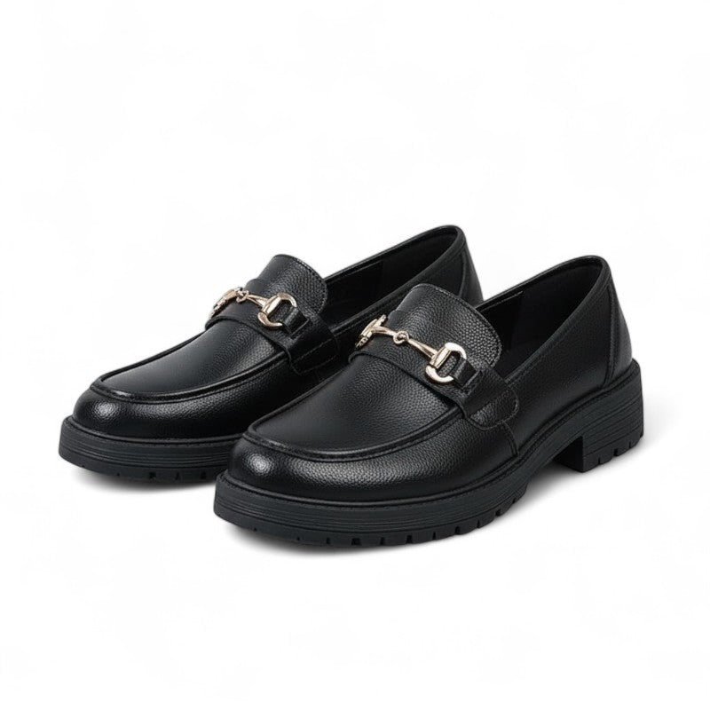 Mocasines Mujer con Bocado Dorado, Suela Gruesa y Empeine Acolchado