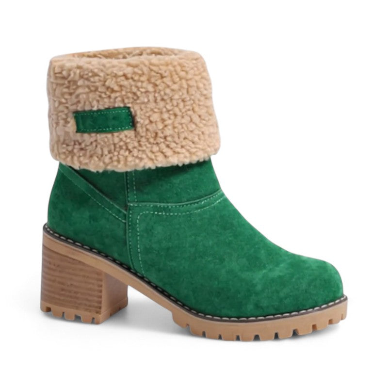 Botines Forrados Mujer con Puño de Pelo y Tacón Grueso