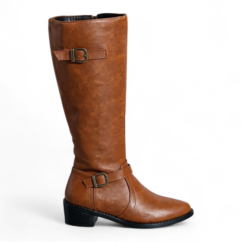 Botas Altas Mujer de Piel con Hebillas Doradas