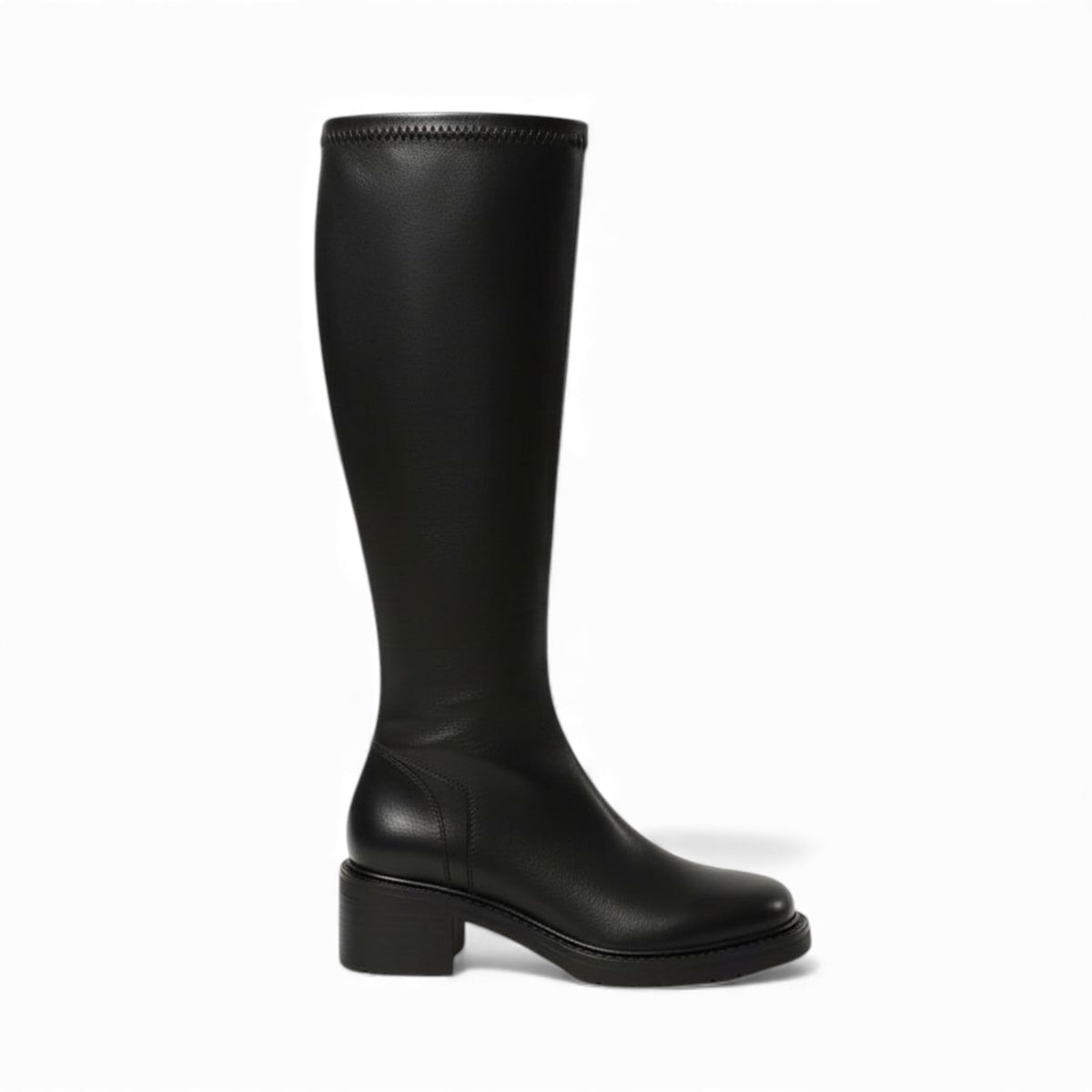Botas Altas Mujer Lisas de Piel Tacón Grueso