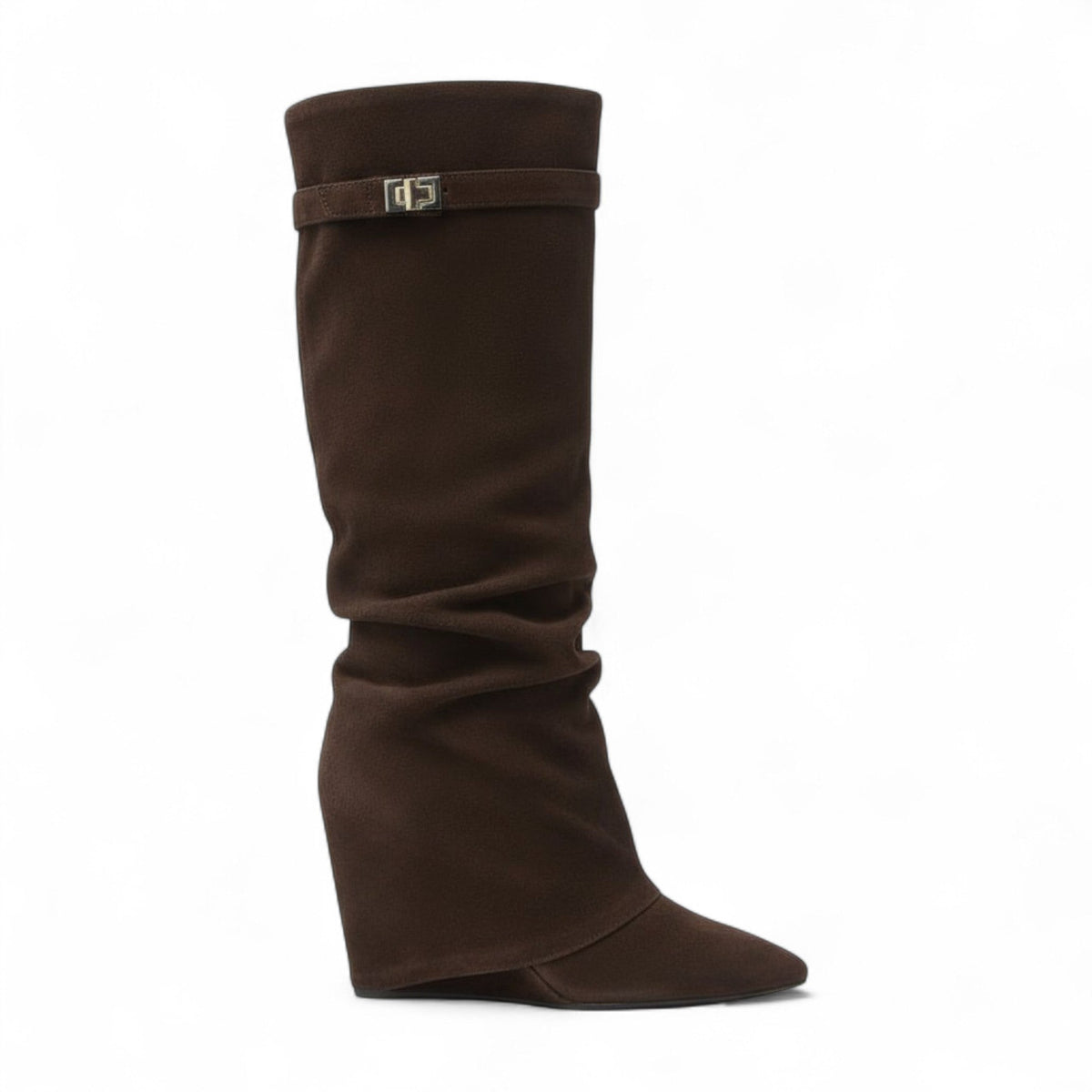 Botas Slouch Mujer de Ante Plisado Tacón Bajo