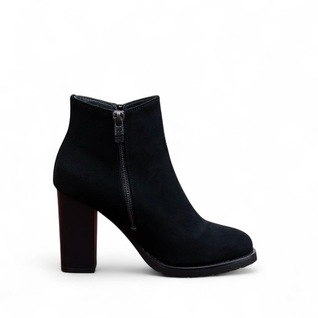 Botines de Tacón Mujer Negros de Ante con Cremallera Lateral