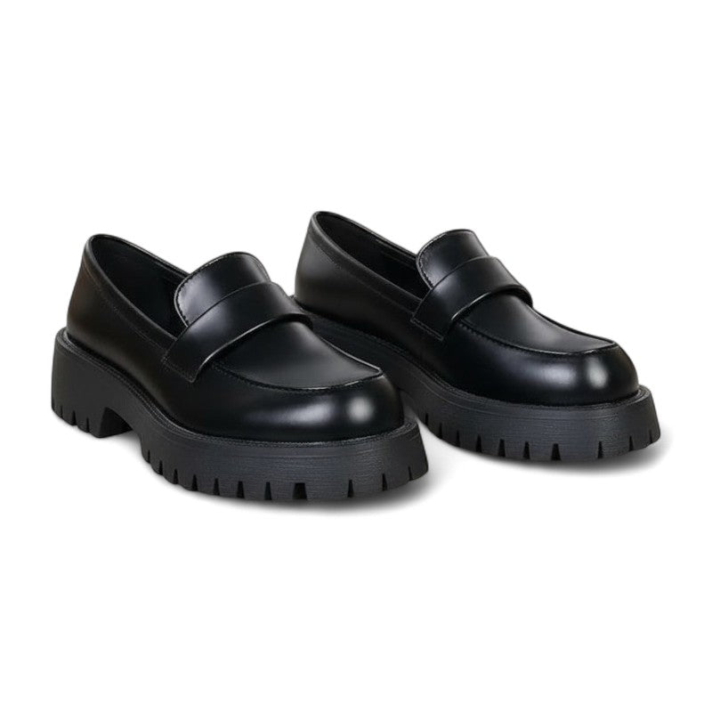 Mocasines con Plataforma Mujer Negro Mate de Diseño Sencillo