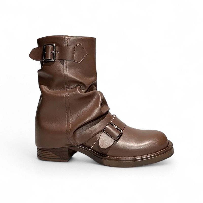 Botas Moteras Mujer de Piel Sintética con Hebillas