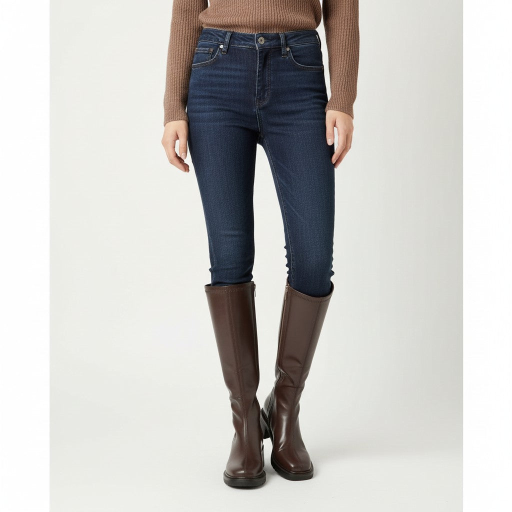 Botas Altas Mujer Lisas de Piel Tacón Grueso