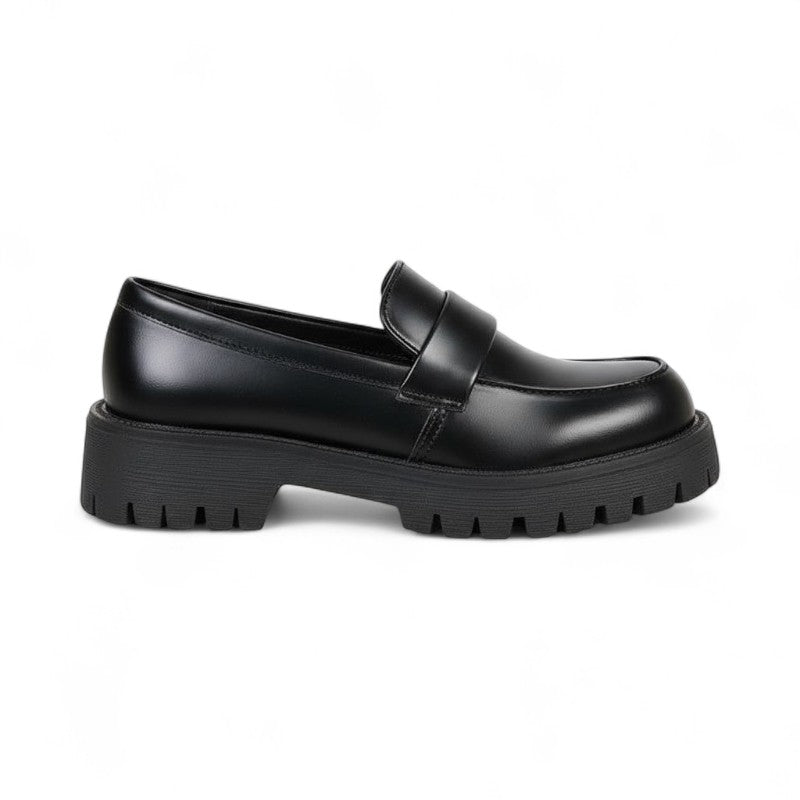 Mocasines con Plataforma Mujer Negro Mate de Diseño Sencillo