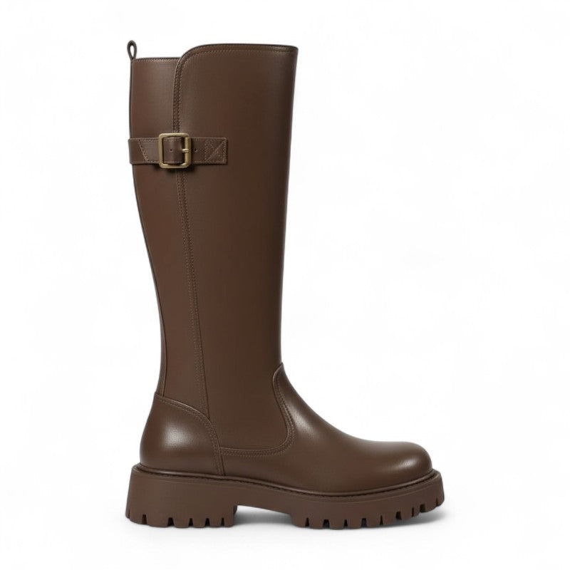 Botas Altas Mujer Negras con Bridas Decorativas