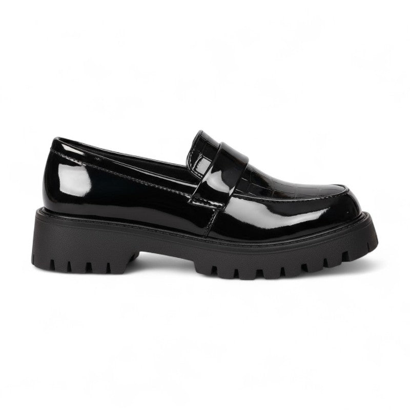 Mocasines de Charol Mujer Efecto Cocodrilo con Suela Dentada