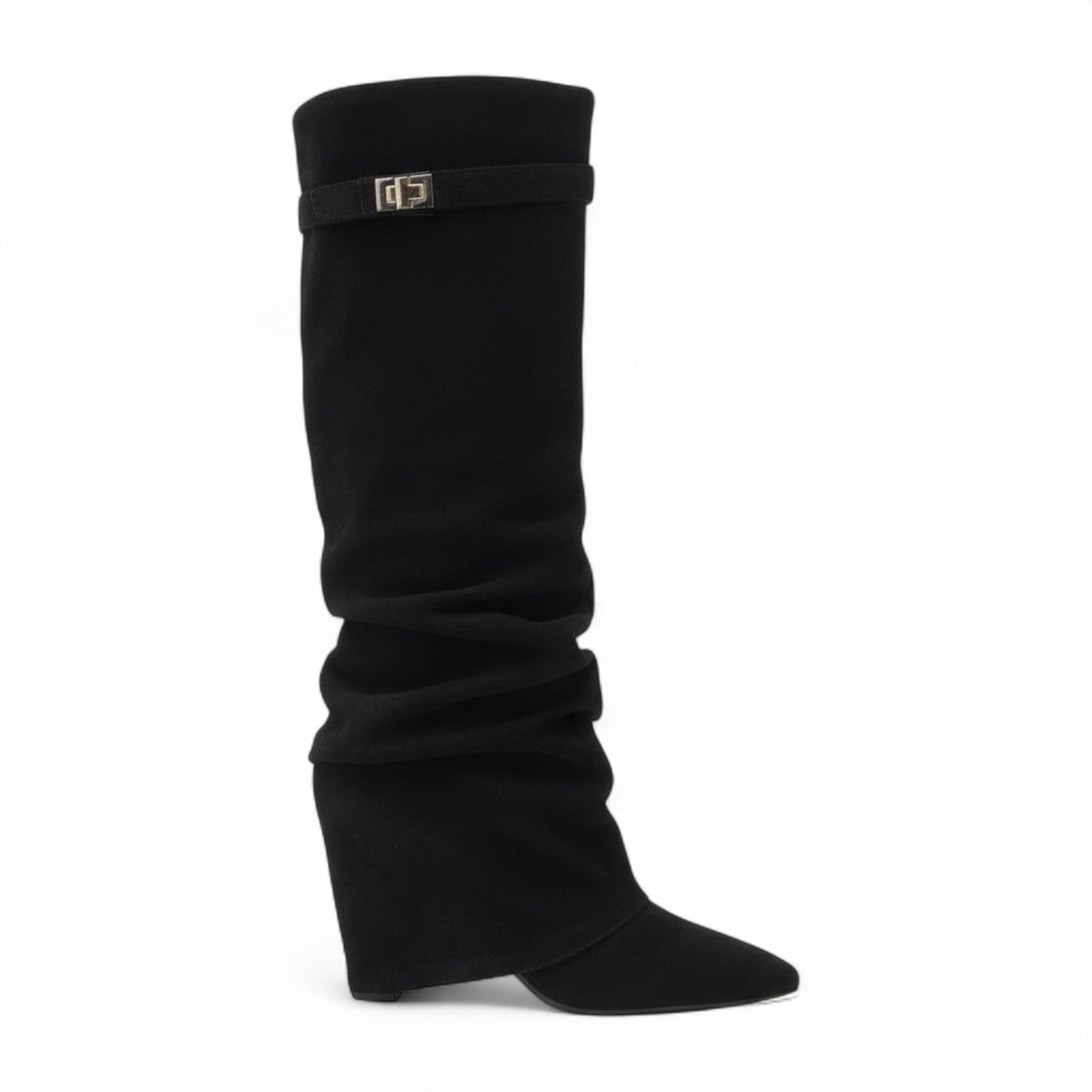 Botas Slouch Mujer de Ante Plisado Tacón Bajo