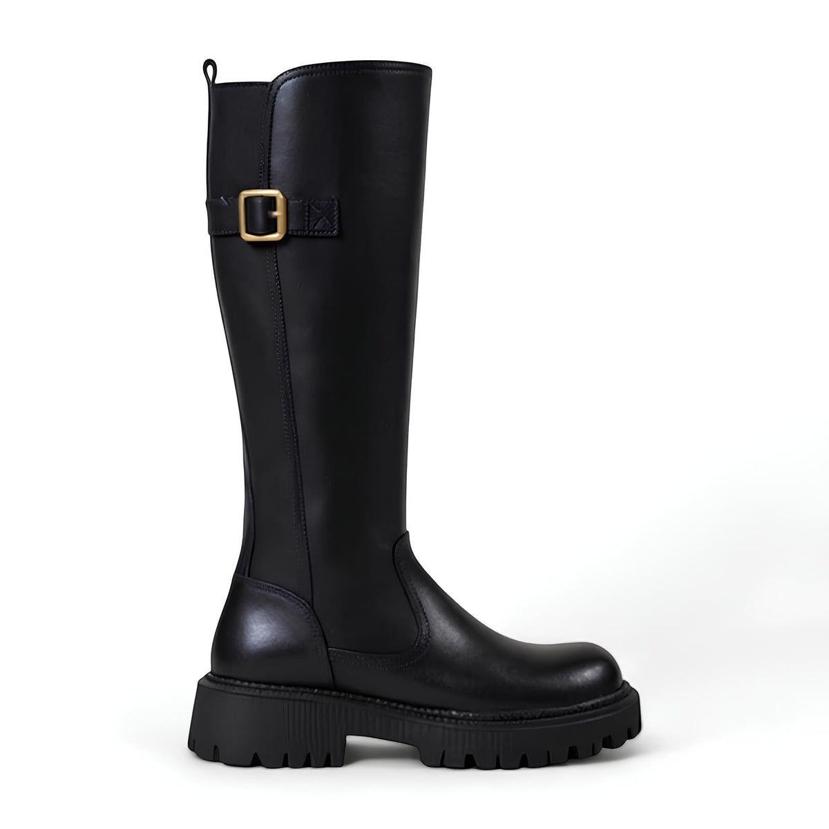 Botas Altas Mujer Negras con Bridas Decorativas