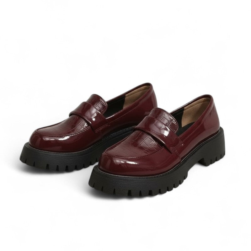 Mocasines de Charol Mujer Efecto Cocodrilo con Suela Dentada