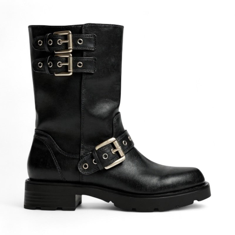 Botas Moteras Mujer Marrones con Hebillas Metálicas