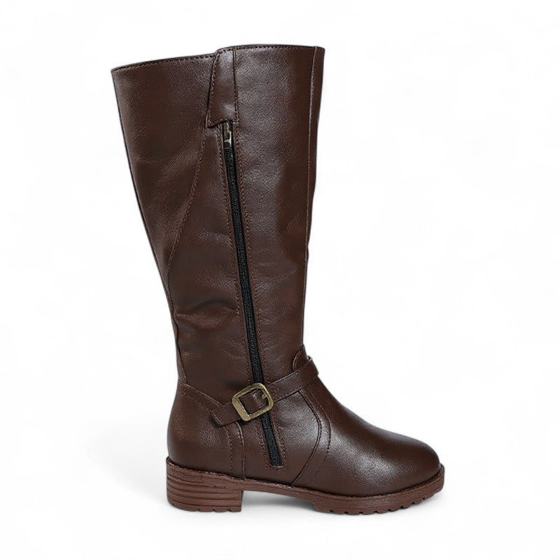 Botas Altas Mujer Negras Tacón de Bloque con Hebilla