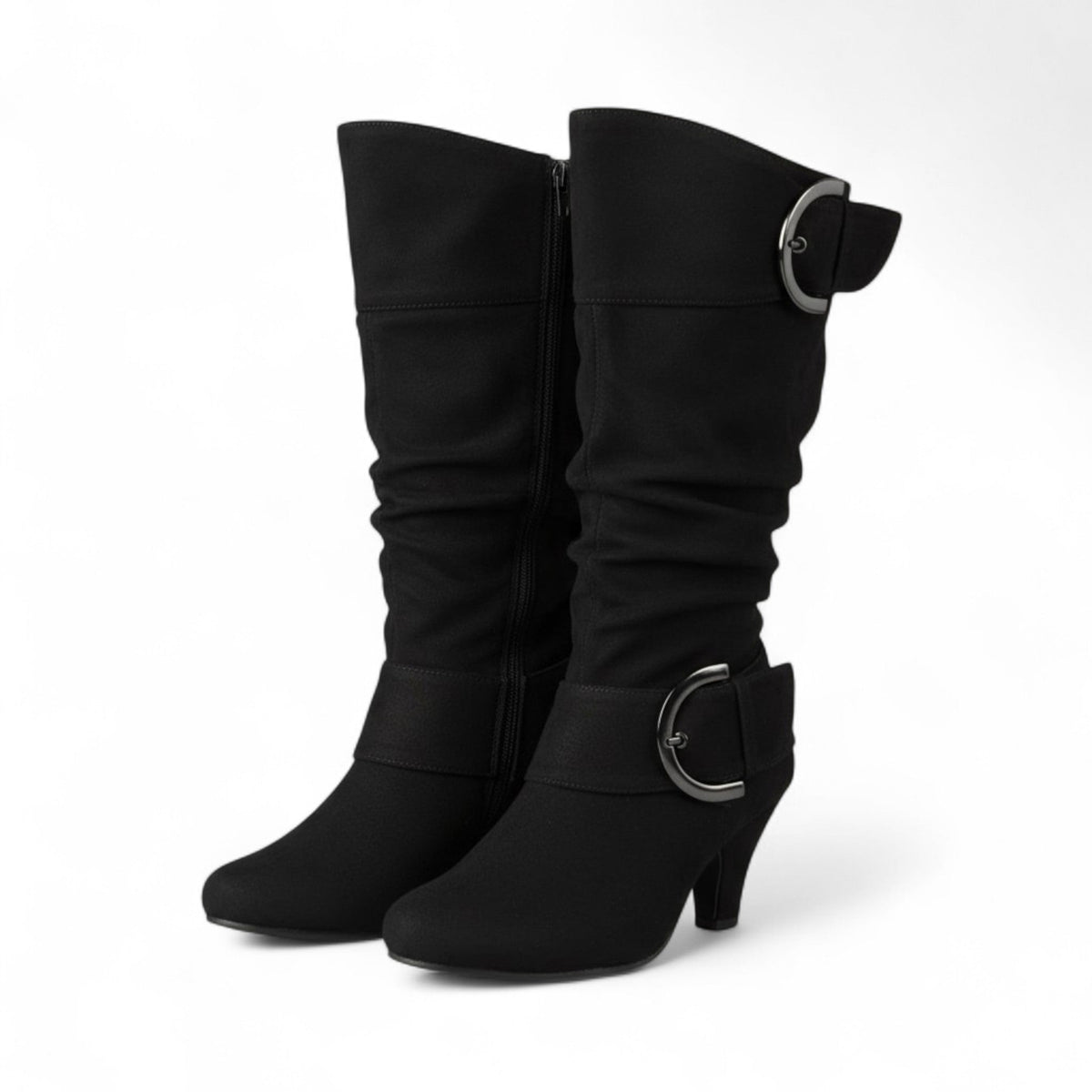 Botas Slouch Mujer Negras de Piel Sintética con Tacón Medio