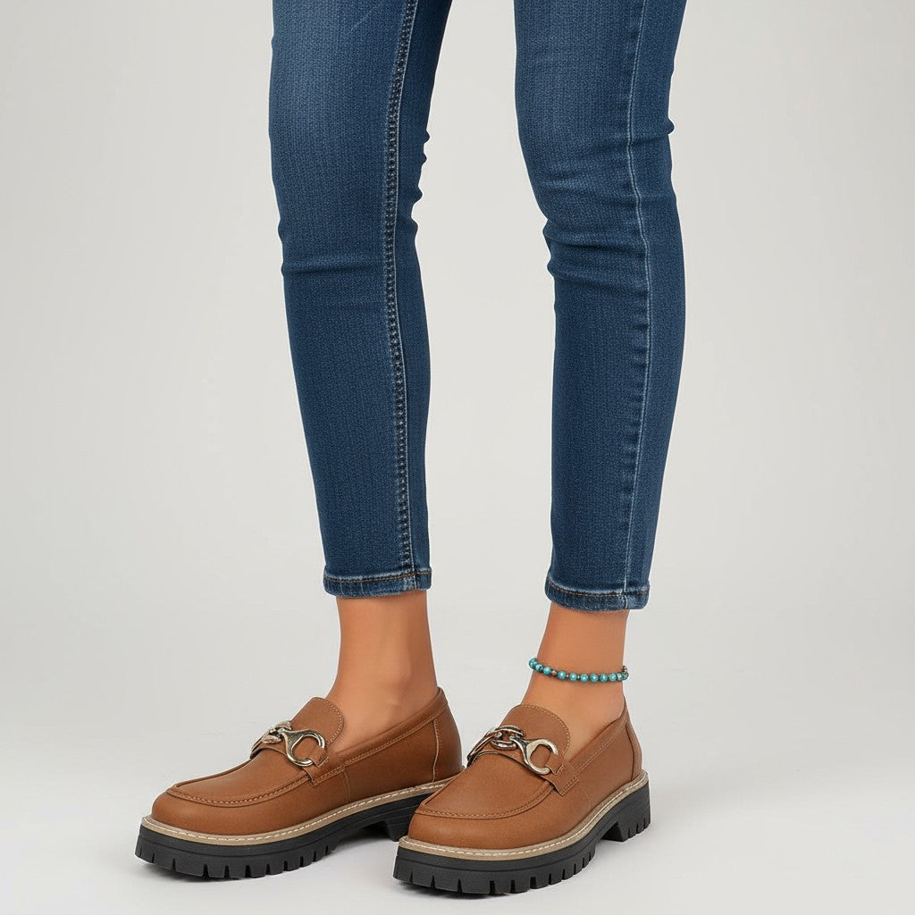 Mocasines con Plataforma Mujer Detalle Dorado en el Empeine