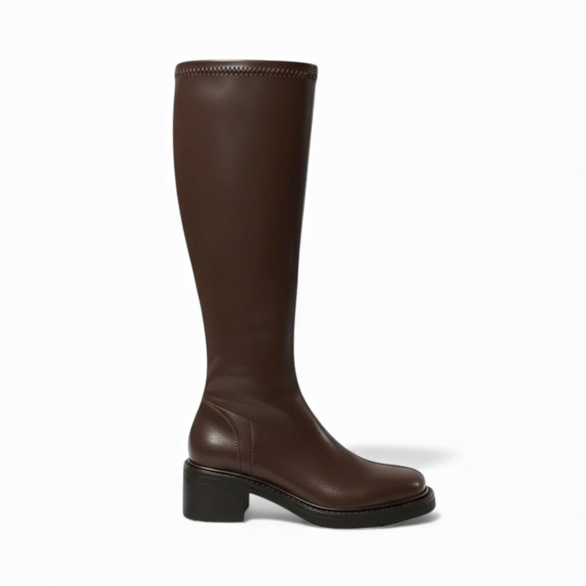 Botas Altas Mujer Lisas de Piel Tacón Grueso