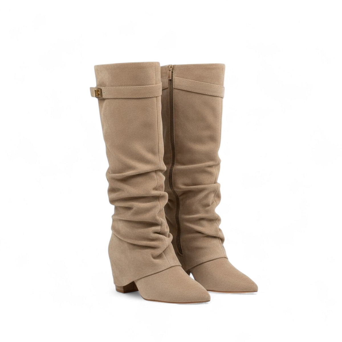 Botas Slouch Mujer de Ante Plisado Tacón Bajo