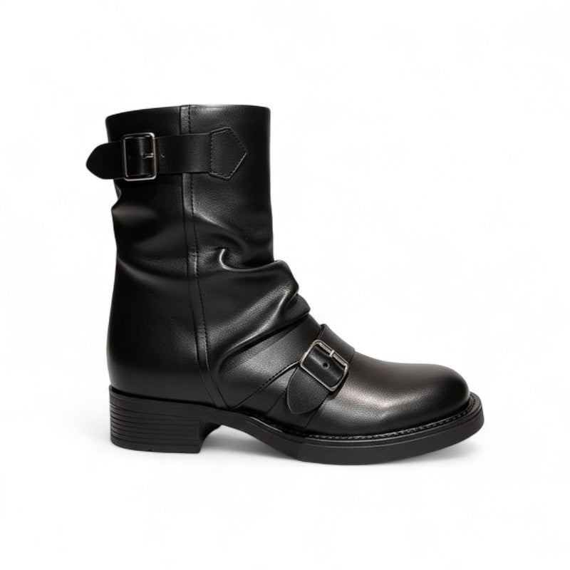 Botas Moteras Mujer de Piel Sintética con Hebillas