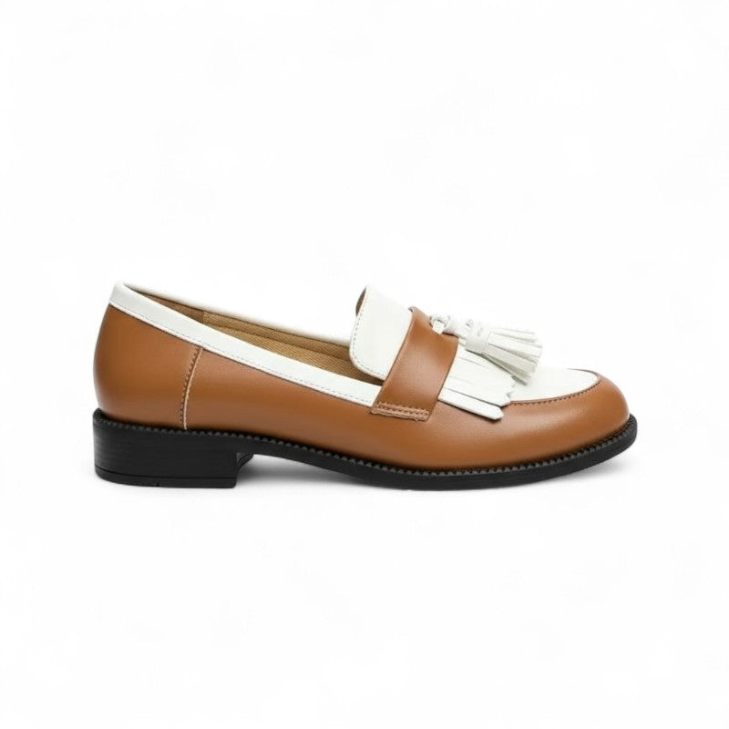 Mocasines con Flecos Mujer Bicolor Blanco y Negro