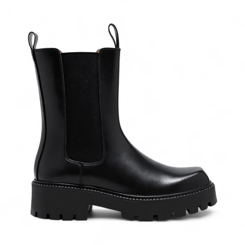 Botines Chelsea Mujer Negros Punta Cuadrada Suela Cranteada