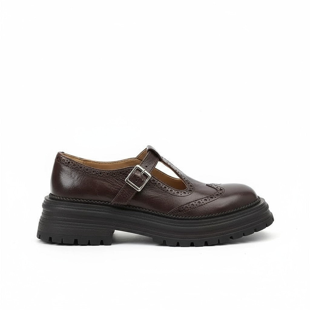 Mocasines Mujer con Correa y Hebilla y Suela Gruesa