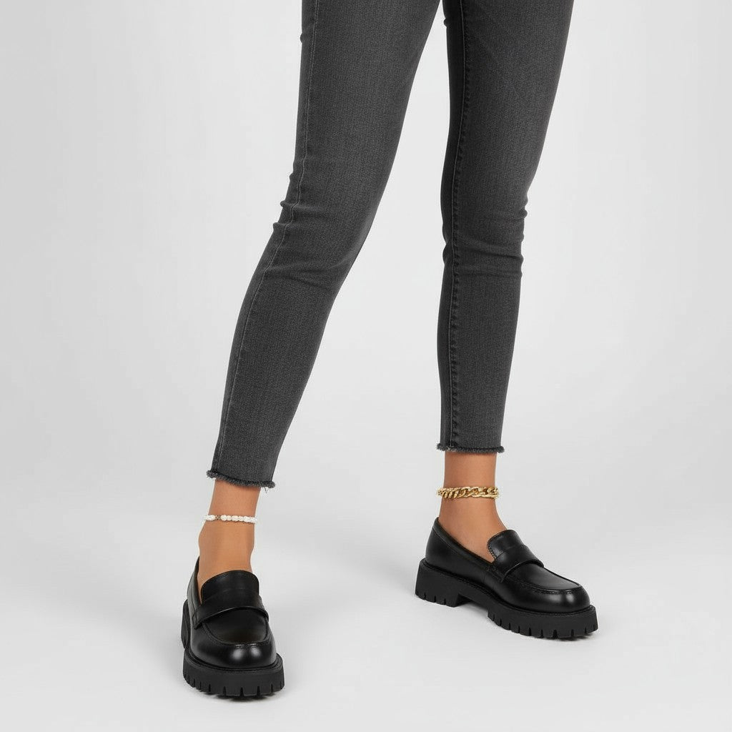 Mocasines con Plataforma Mujer Negro Mate de Diseño Sencillo